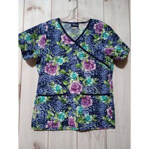 2 For 30 Tafford Scrub‎ Top Ladies Extra Small Purple Blue Floral